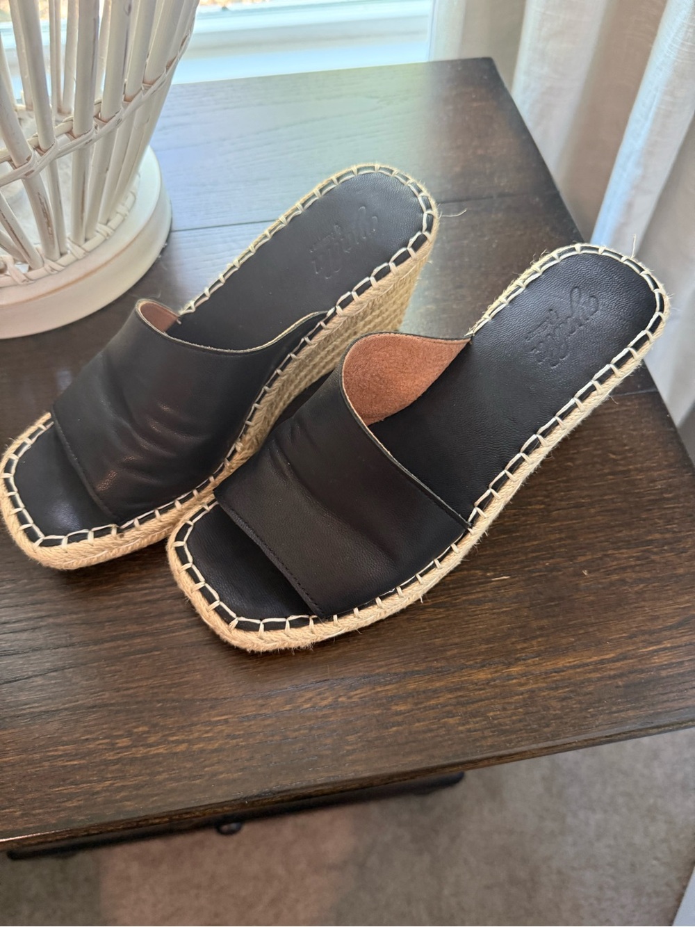 Black Espadrille Slide Wedge Women's Sandals